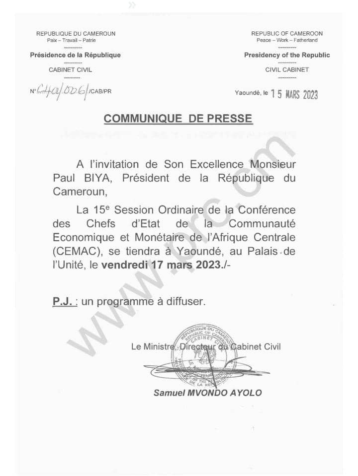 Politique : le président Paul Biya présidera le 15e sommet de la CEMAC 