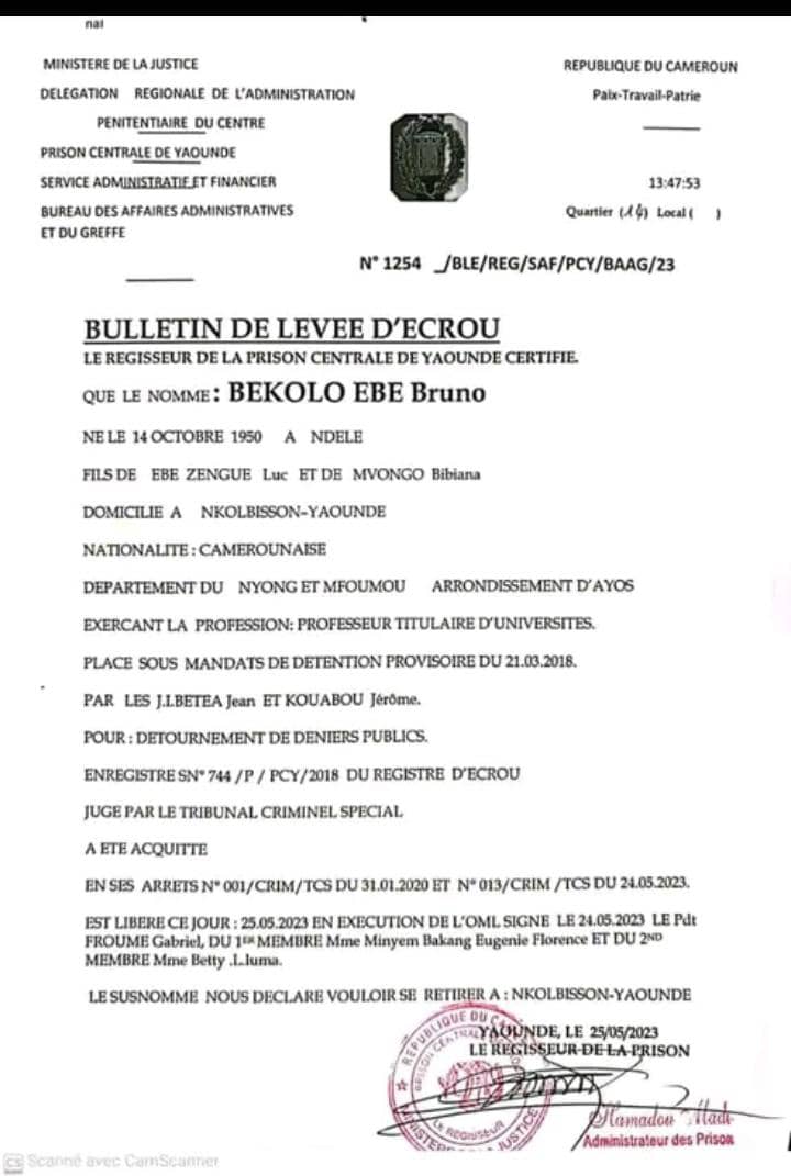 Justice camerounaise/ Tribunal criminel : Pr Bruno Bekolo Ebe l’ancien recteur de l’Université de Douala déclaré non coupable pour faits non établis