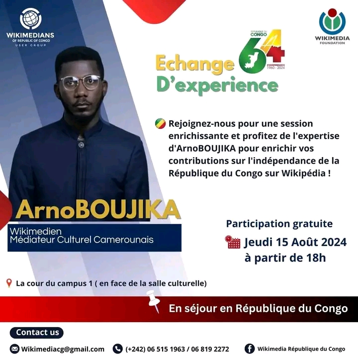 Arno Boujika en tournée en République du Congo et en Angola pour former aux outils Wikimedia